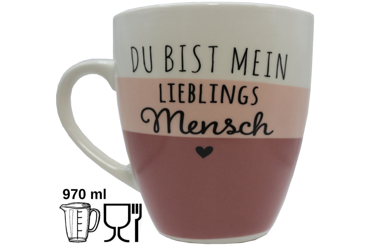 Jumbo Tasse XXL 970 ml "Du bist mein Lieblingsmensch" weiß/altrosa/brombeere