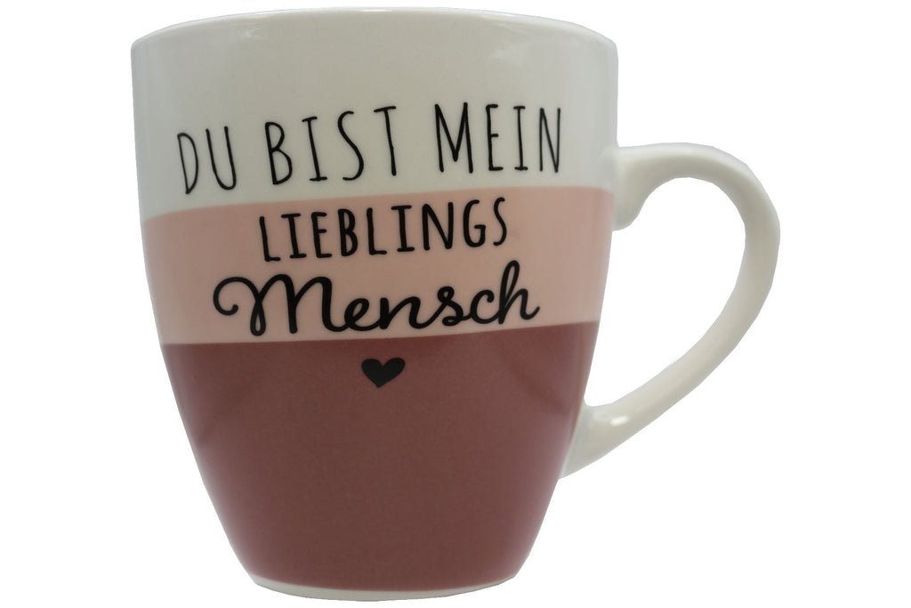Jumbo Tasse XXL 970 ml "Du bist mein Lieblingsmensch" weiß/altrosa/brombeere