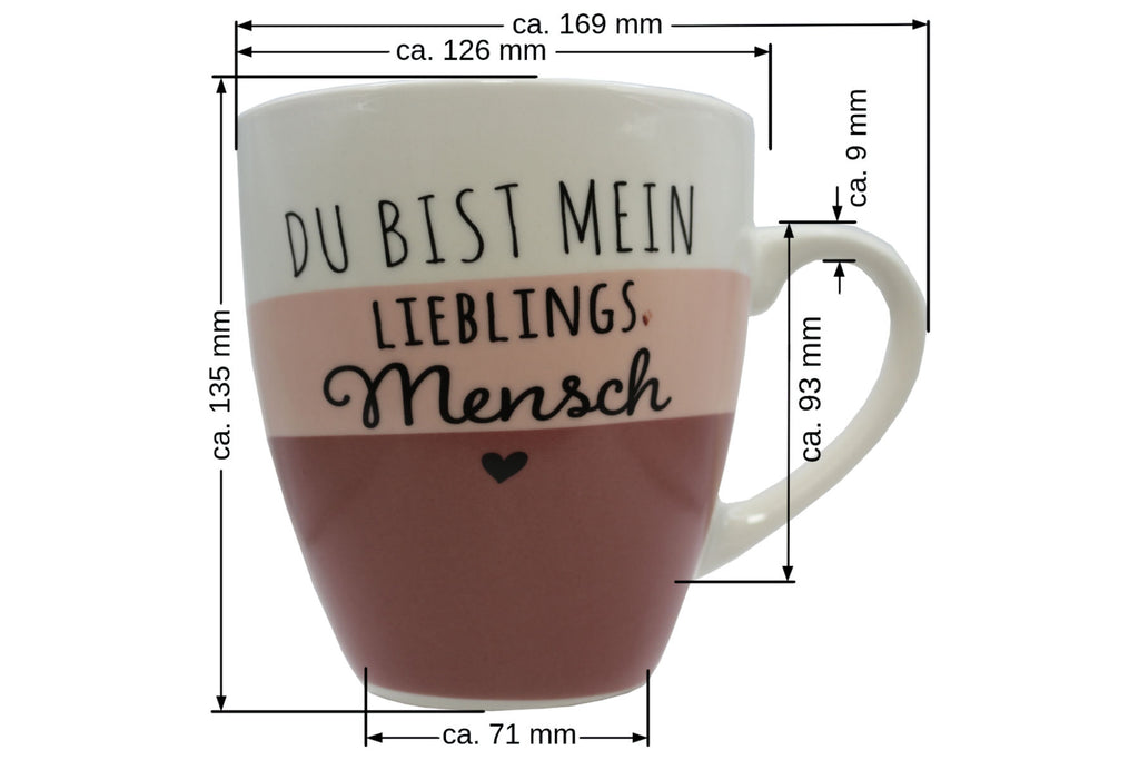 Jumbo Tasse XXL 970 ml "Du bist mein Lieblingsmensch" weiß/altrosa/brombeere