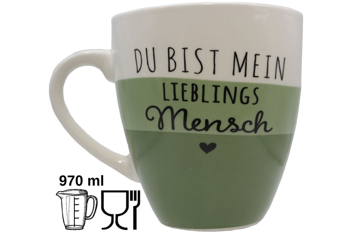 Jumbo Tasse XXL 970 ml "Du bist mein Lieblingsmensch" weiß/lindgrün