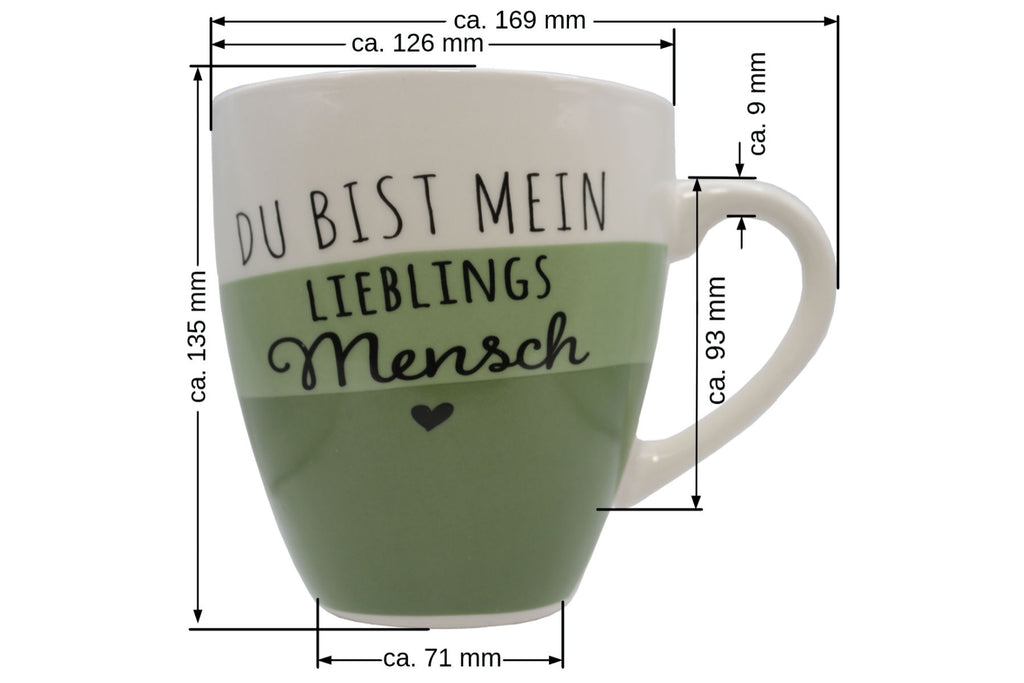 Jumbo Tasse XXL 970 ml "Du bist mein Lieblingsmensch" weiß/lindgrün