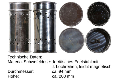 Edelstahl Schwefeldose ohne Schwefelstreifen zur Desinfektion bei Wachsmotte