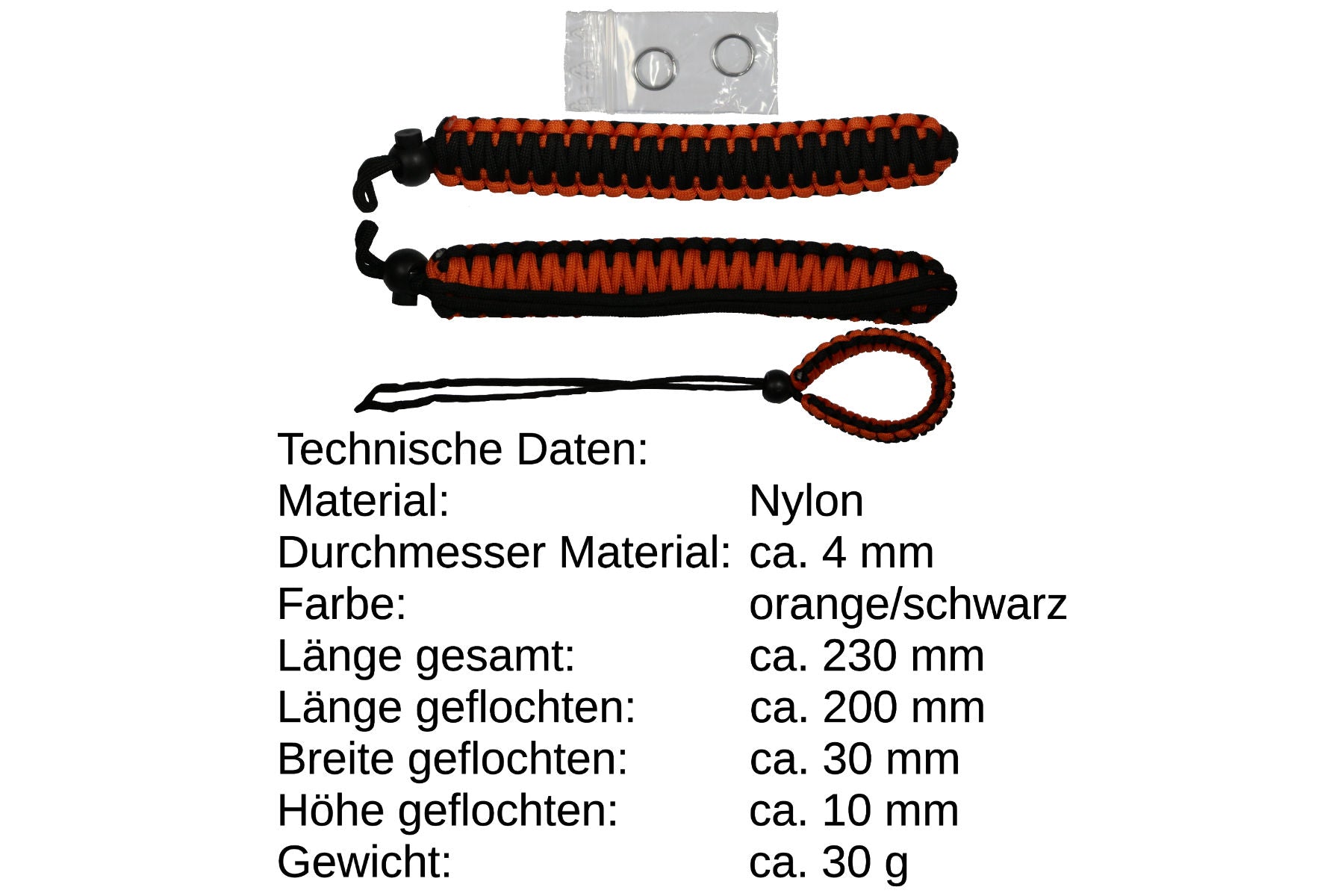 Handschlaufe passend für DSLR Kamera einstellbar geflochten orange/schwarz