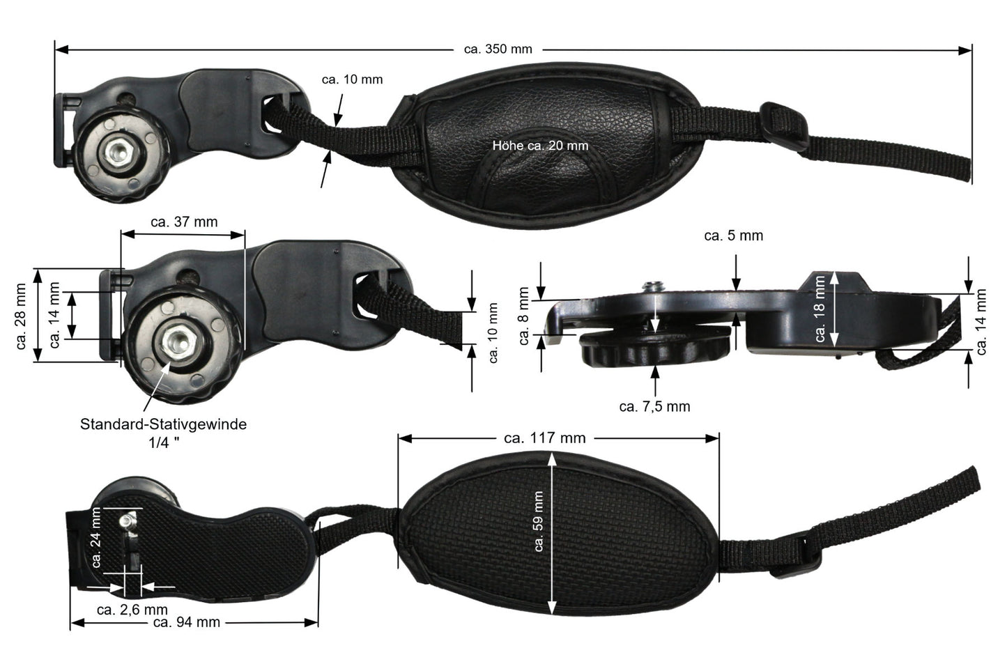 Handschlaufe passend für DSLR Kamera handstrap einstellbar mit Stativschraube