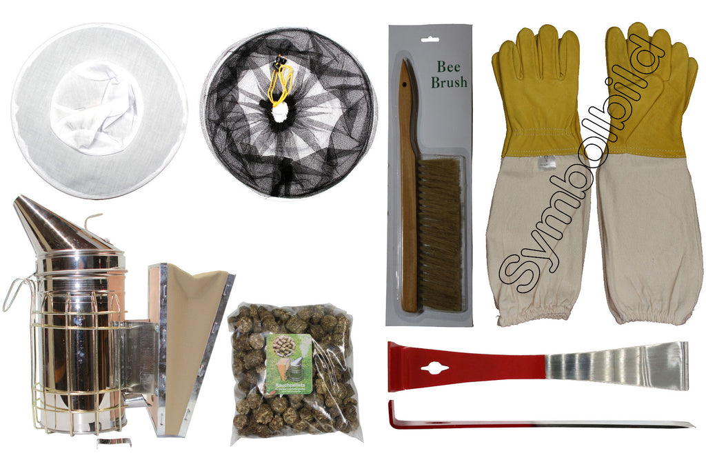 Imker Starter Set weiß 5 Teile Imkerhut Besen Edelstahl-Smoker Stockmeißel Handschuhe