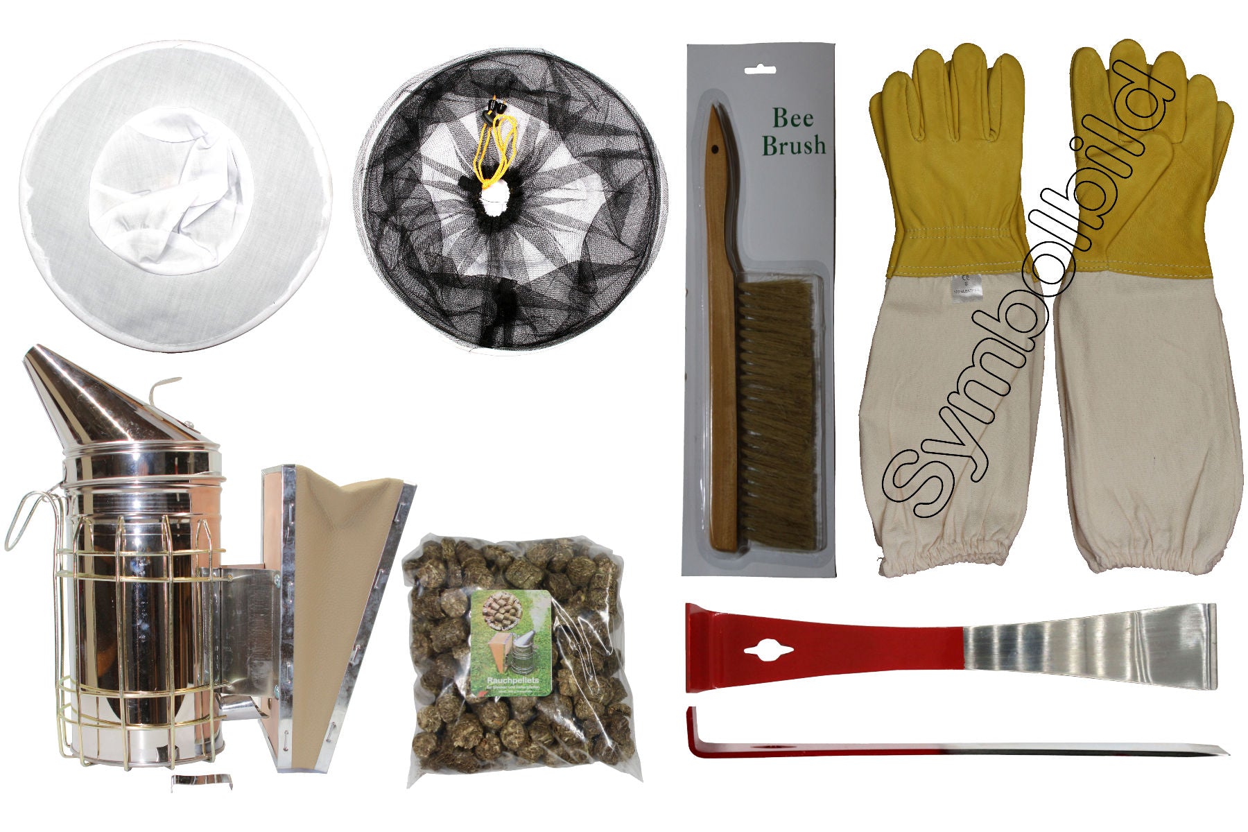 Imker Starter Set weiß 5 Teile Imkerhut Besen Edelstahl-Smoker Stockmeißel Handschuhe