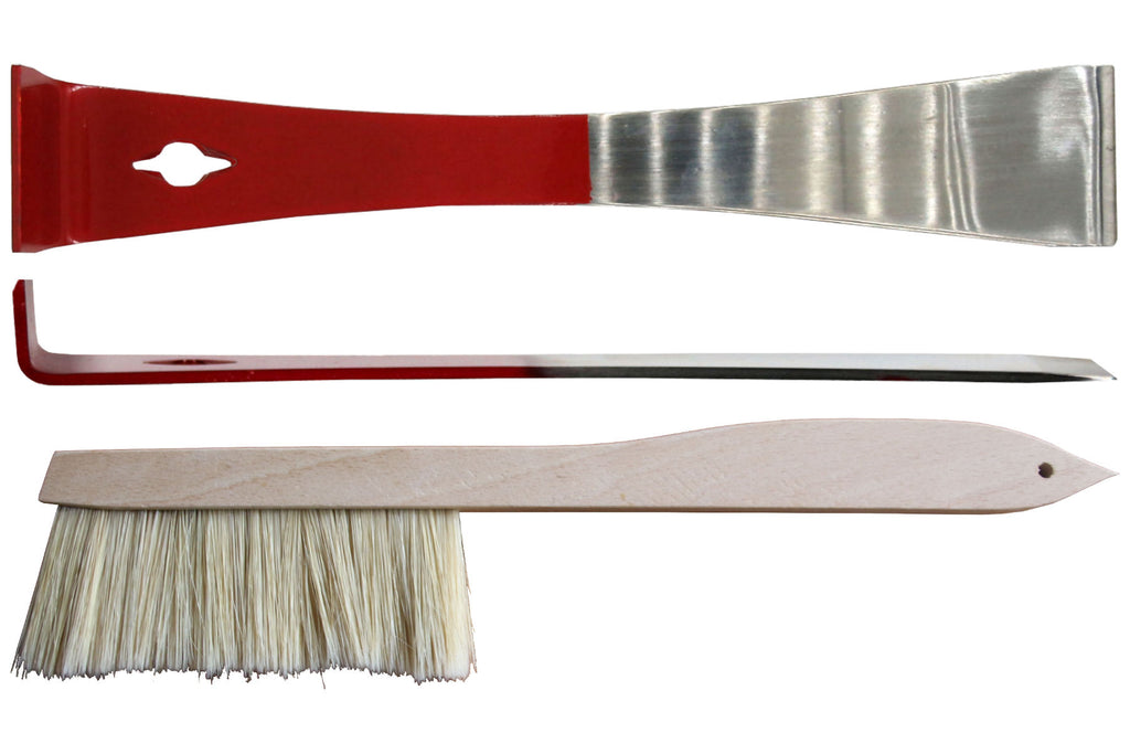 Imker Werkzeug Set Imkerbesen V2 mit Rosshaar und Stockmeißel abgewinkelt