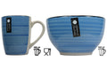 Frühstückset Jumbo Tasse XXL 340 ml und Müslischale 600 ml Ø 14 cm blau gestreift