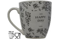 Jumbo Tasse XXL 550 ml "HAPPAY DAY" hellgrau mit schwarzen Blattumrisse