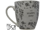 Jumbo Tasse XXL 550 ml "HAPPAY DAY" hellgrau mit schwarzen Blattumrisse