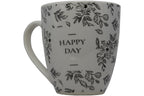 Jumbo Tasse XXL 550 ml "HAPPAY DAY" hellgrau mit schwarzen Blattumrisse