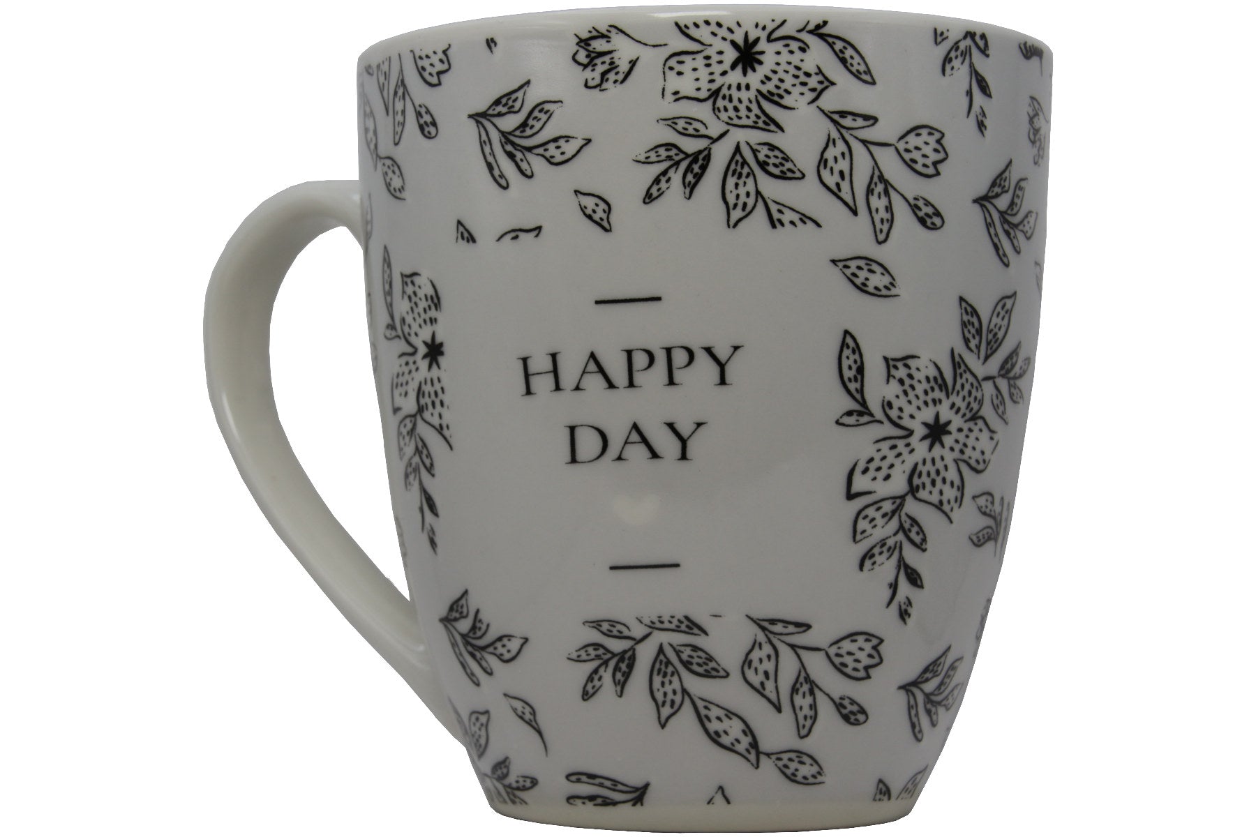Jumbo Tasse XXL 550 ml "HAPPAY DAY" hellgrau mit schwarzen Blattumrisse