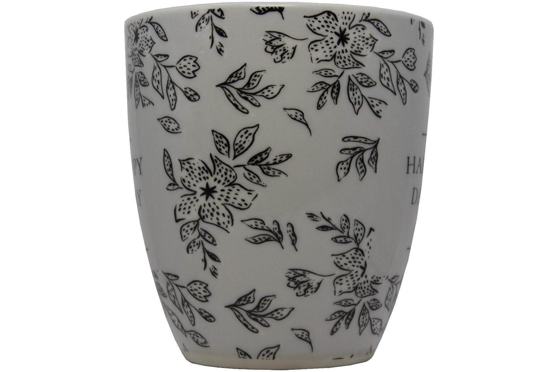 Jumbo Tasse XXL 550 ml "HAPPAY DAY" hellgrau mit schwarzen Blattumrisse