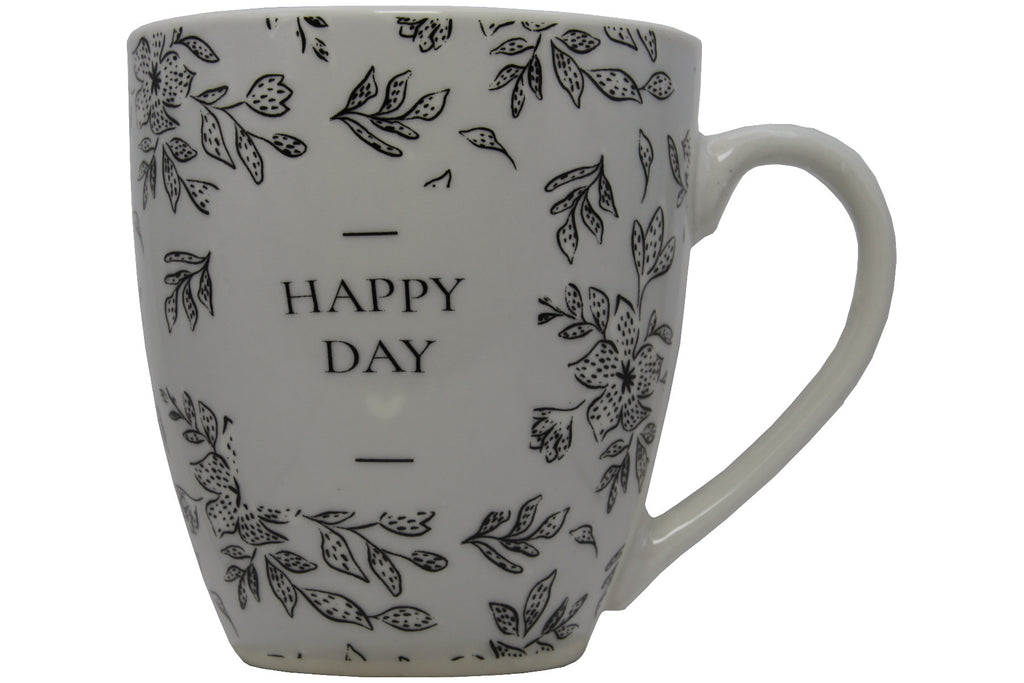 Jumbo Tasse XXL 550 ml "HAPPAY DAY" hellgrau mit schwarzen Blattumrisse