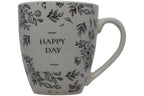 Jumbo Tasse XXL 550 ml "HAPPAY DAY" hellgrau mit schwarzen Blattumrisse