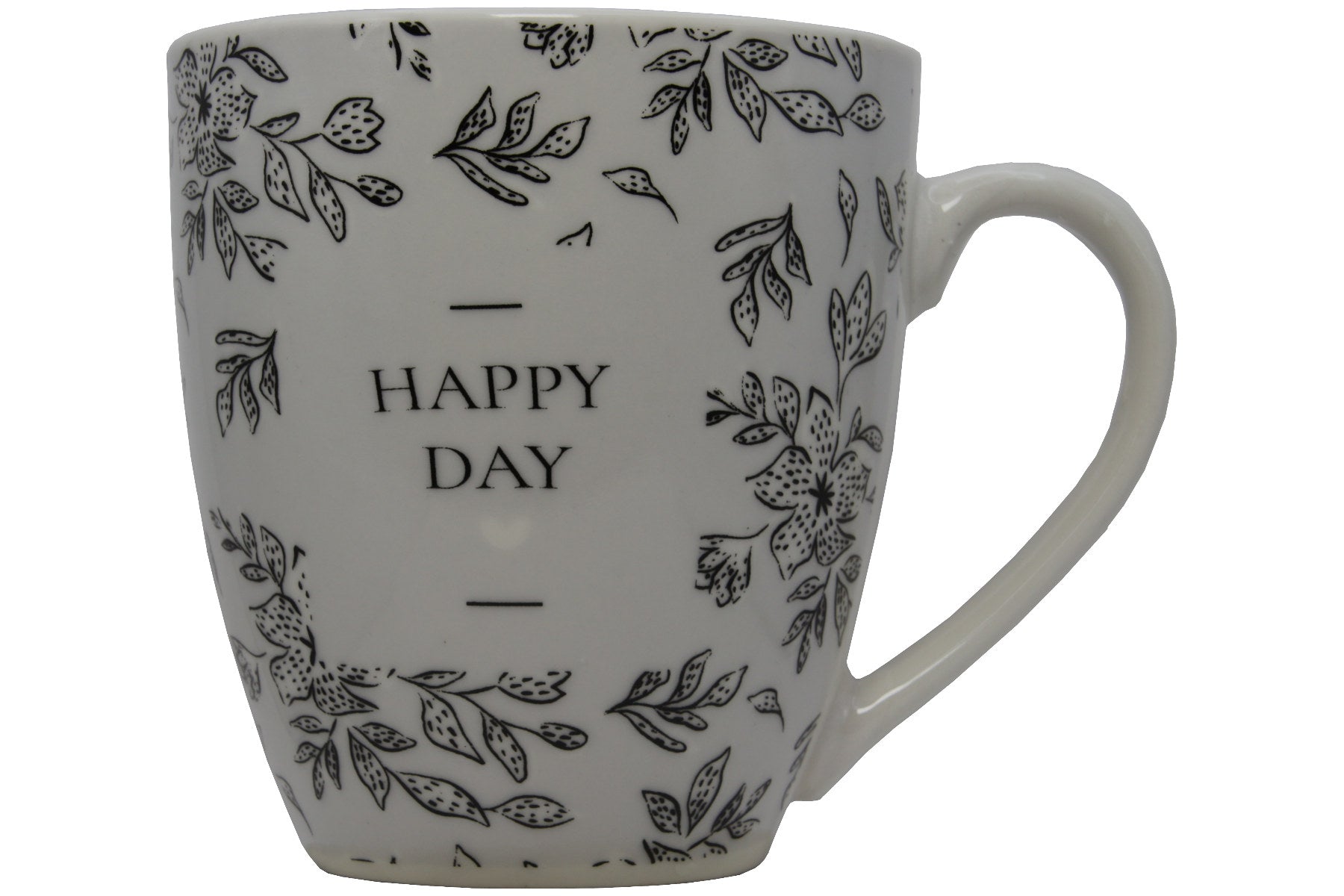 Jumbo Tasse XXL 550 ml "HAPPAY DAY" hellgrau mit schwarzen Blattumrisse