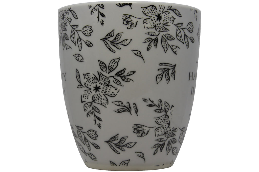 Jumbo Tasse XXL 550 ml "HAPPAY DAY" hellgrau mit schwarzen Blattumrisse