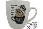 Jumbo Tasse XXL 880 ml Vogel mit Zipfelmütze in Kaffeetasse "Der frühe Vogel kann mich mal"