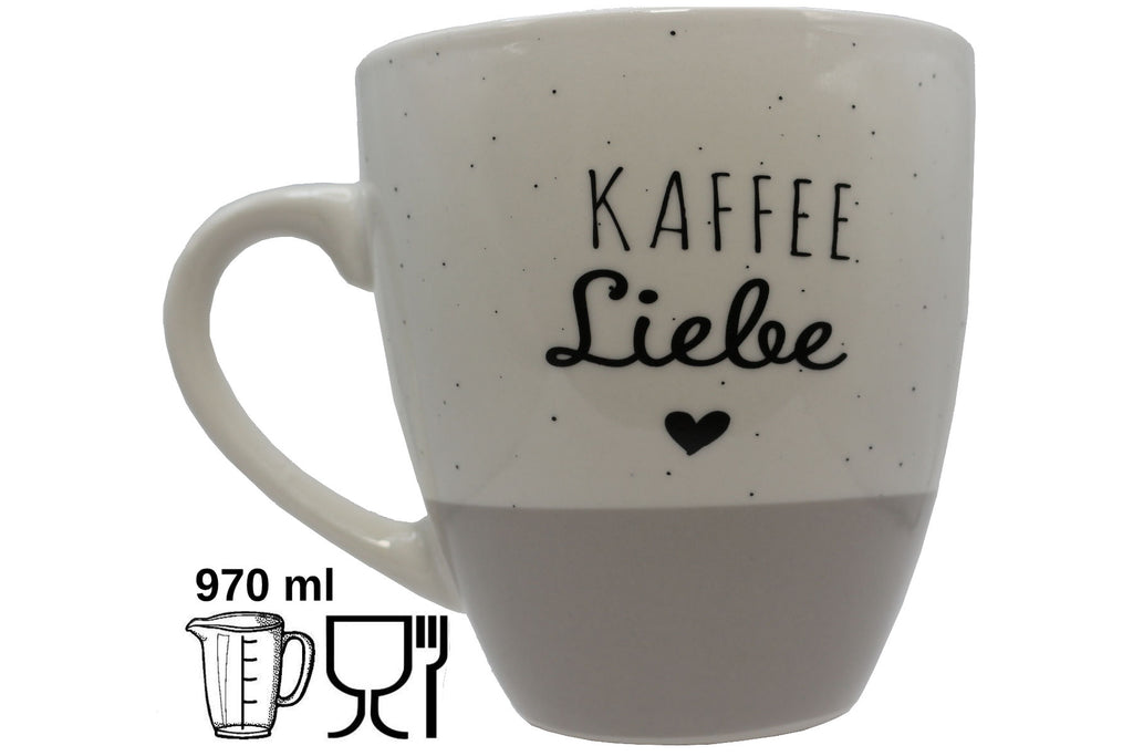 Jumbo Tasse 3XL 970 ml mit Schriftzug "Kaffee Liebe" weiß/grau