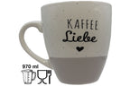 Jumbo Tasse 3XL 970 ml mit Schriftzug "Kaffee Liebe" weiß/grau