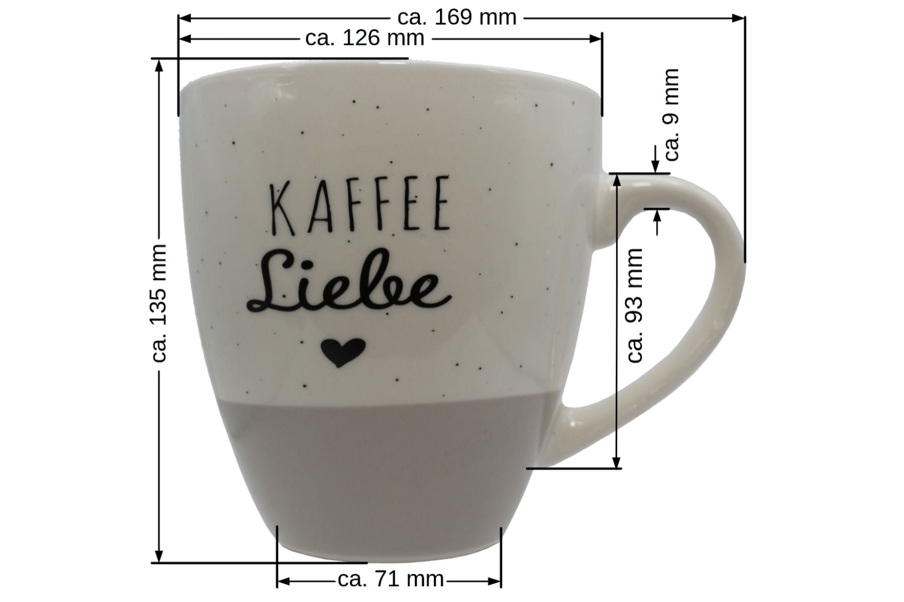 Jumbo Tasse 3XL 970 ml mit Schriftzug "Kaffee Liebe" weiß/grau