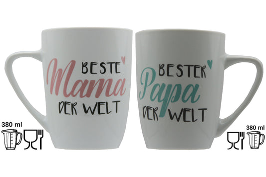 Jumbo Tasse XXL 380 ml mit Schriftzug "Beste Mama der Welt" oder "Bester Papa der Welt"