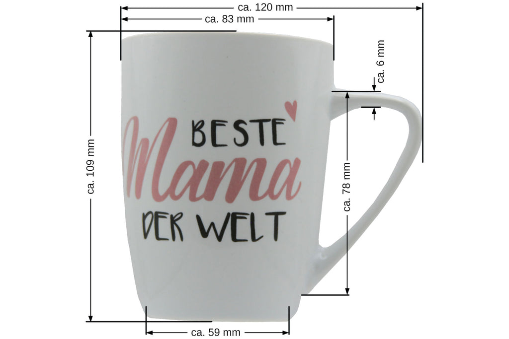 Jumbo Tasse XXL 380 ml mit Schriftzug "Beste Mama der Welt" auf 2 Seiten