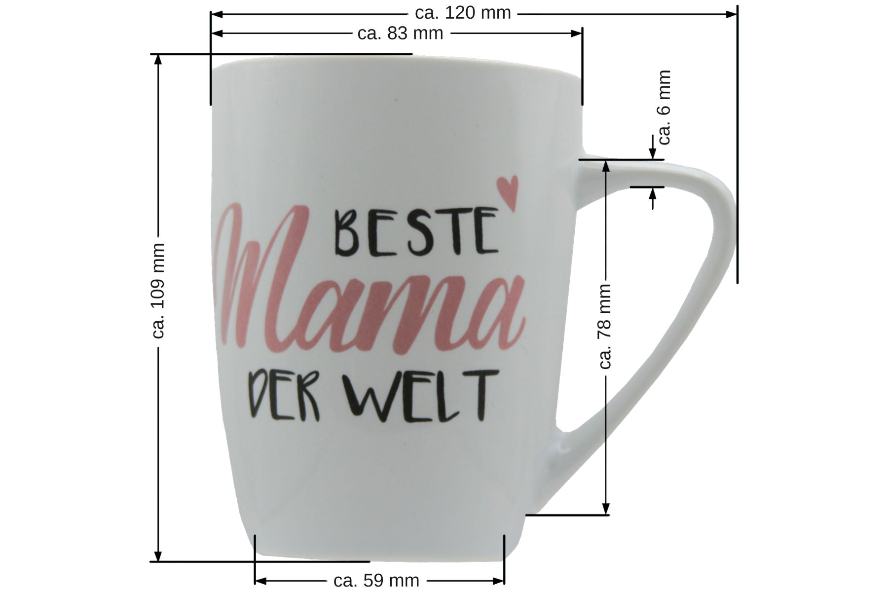 Jumbo Tasse XXL 380 ml mit Schriftzug "Beste Mama der Welt" auf 2 Seiten