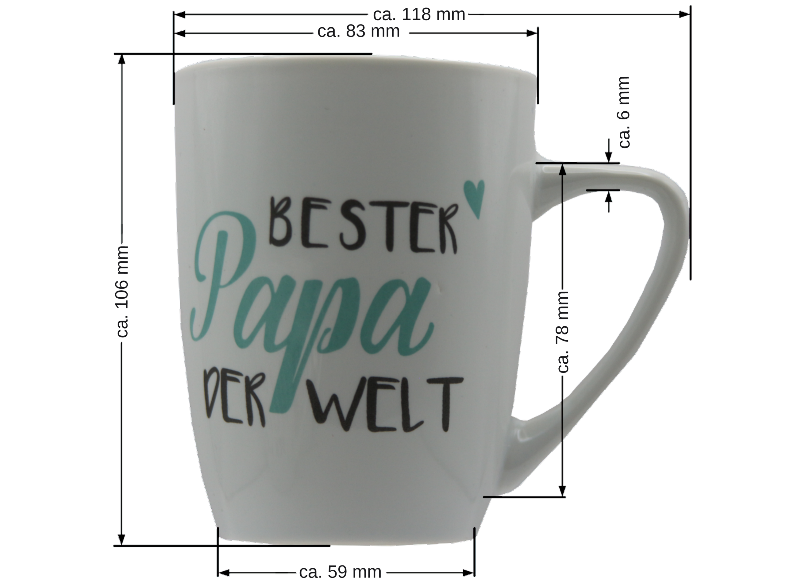 Jumbo Tasse XXL 350 ml mit Schriftzug "Bester Papa der Welt" auf 2 Seiten