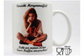 Jumbo Tasse XXL 330 ml mit mürrische Frau im Yogasitz und Schriftzug "Vorsicht! Morgenmuffel! ... " V2