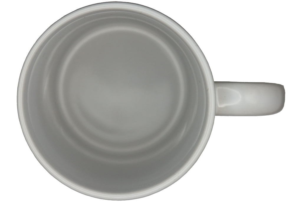 Jumbo Tasse XXL 330 ml mit mürrische Frau im Yogasitz und Schriftzug "Vorsicht! Morgenmuffel! ... " V2