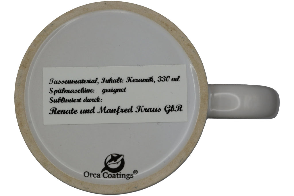 Jumbo Tasse XXL 330 ml sitzender Hund mit Tasse und Schriftzug "zu früh .... zu kalt .... zu Montag!"