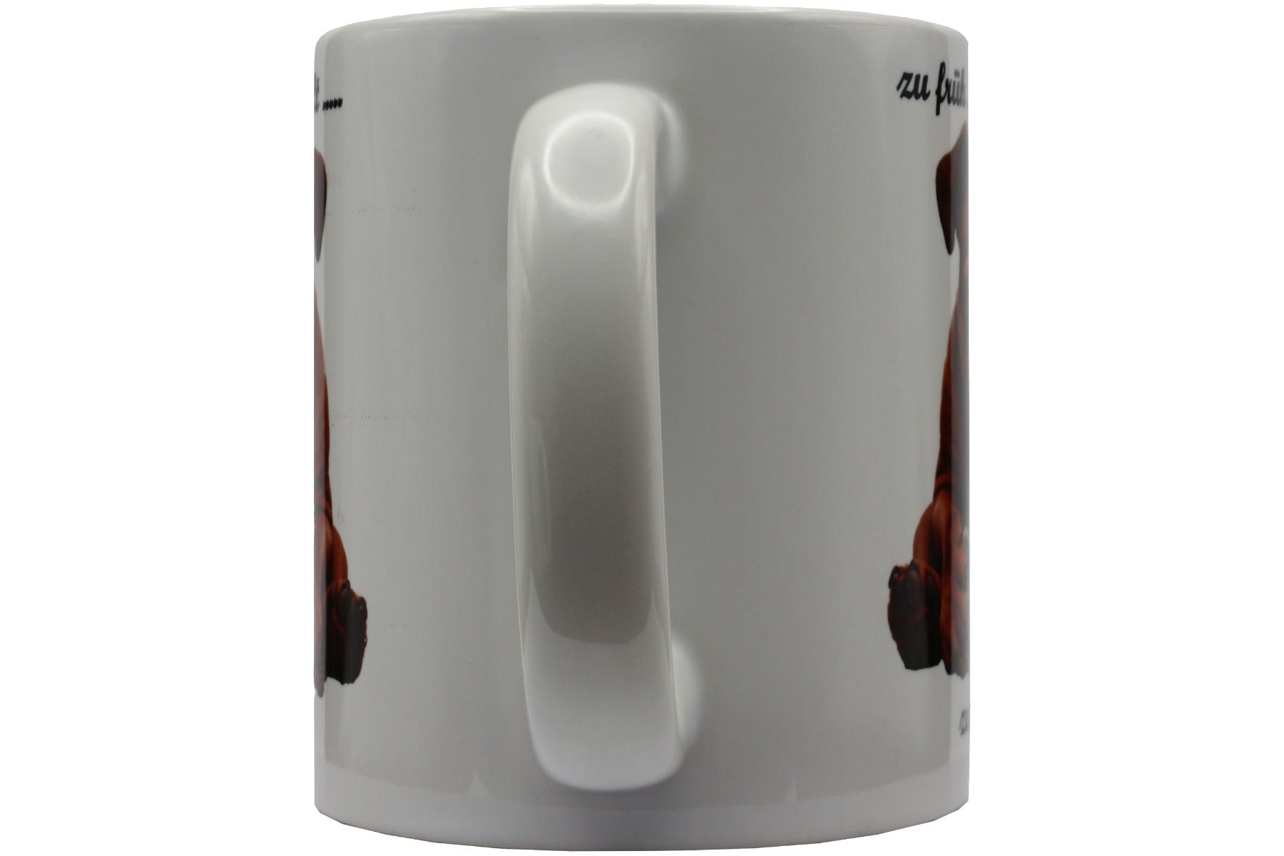 Jumbo Tasse XXL 330 ml sitzender Hund mit Tasse und Schriftzug "zu früh .... zu kalt .... zu Montag!"