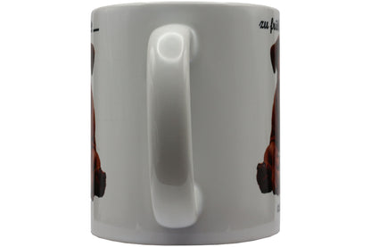 Jumbo Tasse XXL 330 ml sitzender Hund mit Tasse und Schriftzug "zu früh .... zu kalt .... zu Montag!"
