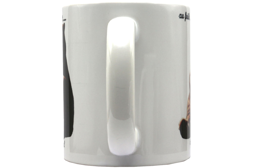 Jumbo Tasse XXL 330 ml sitzende Katze mit Tasse und Schriftzug "zu früh .... zu kalt .... zu Montag!"