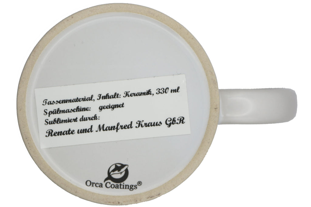 Jumbo Tasse XXL 330 ml mit mürrischen Mann im Yogasitz und Schriftzug "Vorsicht! Morgenmuffel! ...