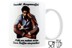 Jumbo Tasse XXL 330 ml mit mürrischen Mann im Yogasitz und Schriftzug "Vorsicht! Morgenmuffel! ...