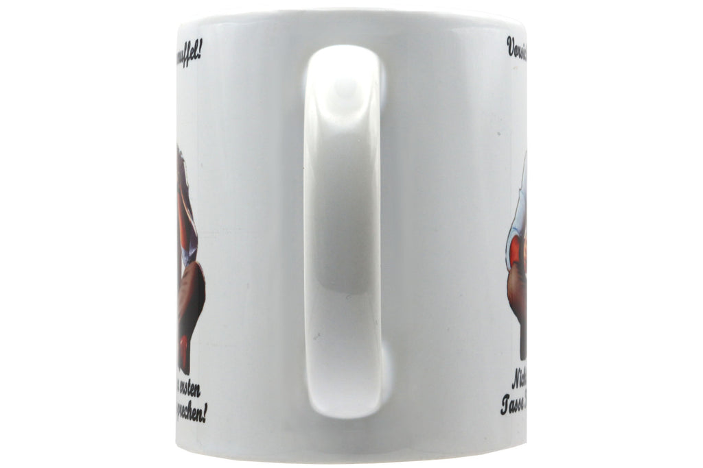 Jumbo Tasse XXL 330 ml mit mürrischen Mann im Yogasitz und Schriftzug "Vorsicht! Morgenmuffel! ...