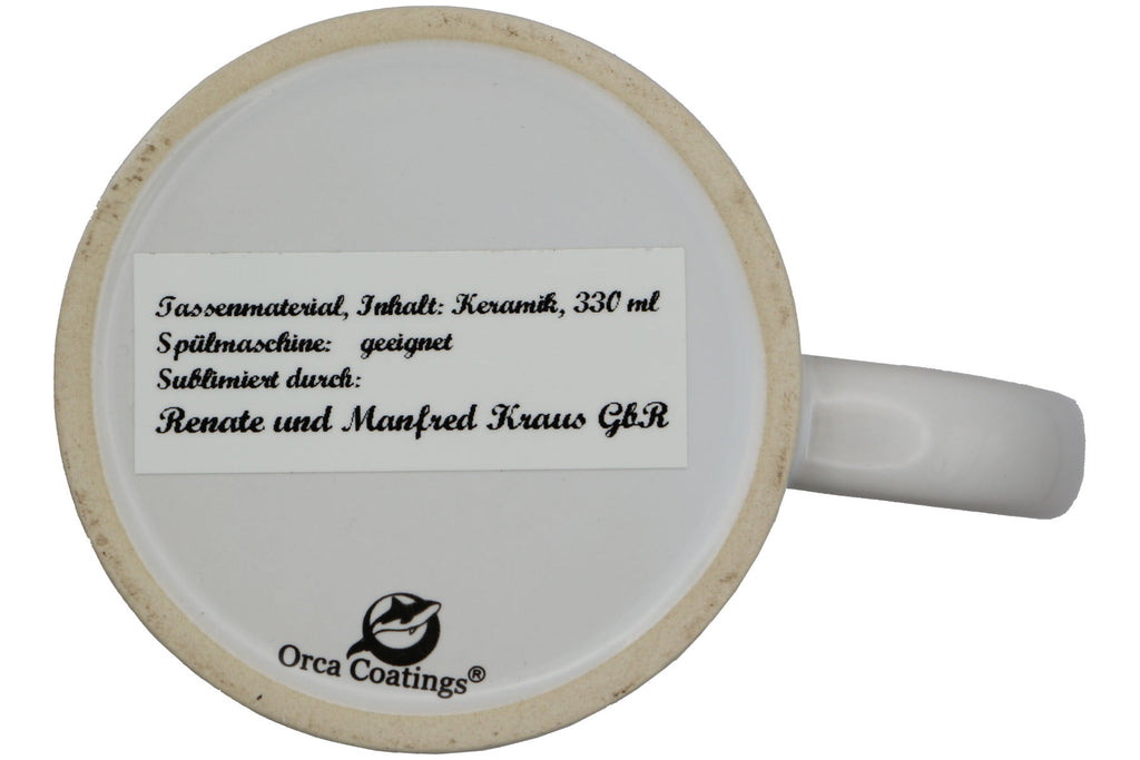 Jumbo Tasse XXL 330 ml mit mürrischen Mann im Yogasitz und Schriftzug "Vorsicht! Morgenmuffel! ...