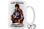 Jumbo Tasse XXL 330 ml mit mürrischen Mann im Yogasitz und Schriftzug "Vorsicht! Morgenmuffel! ...