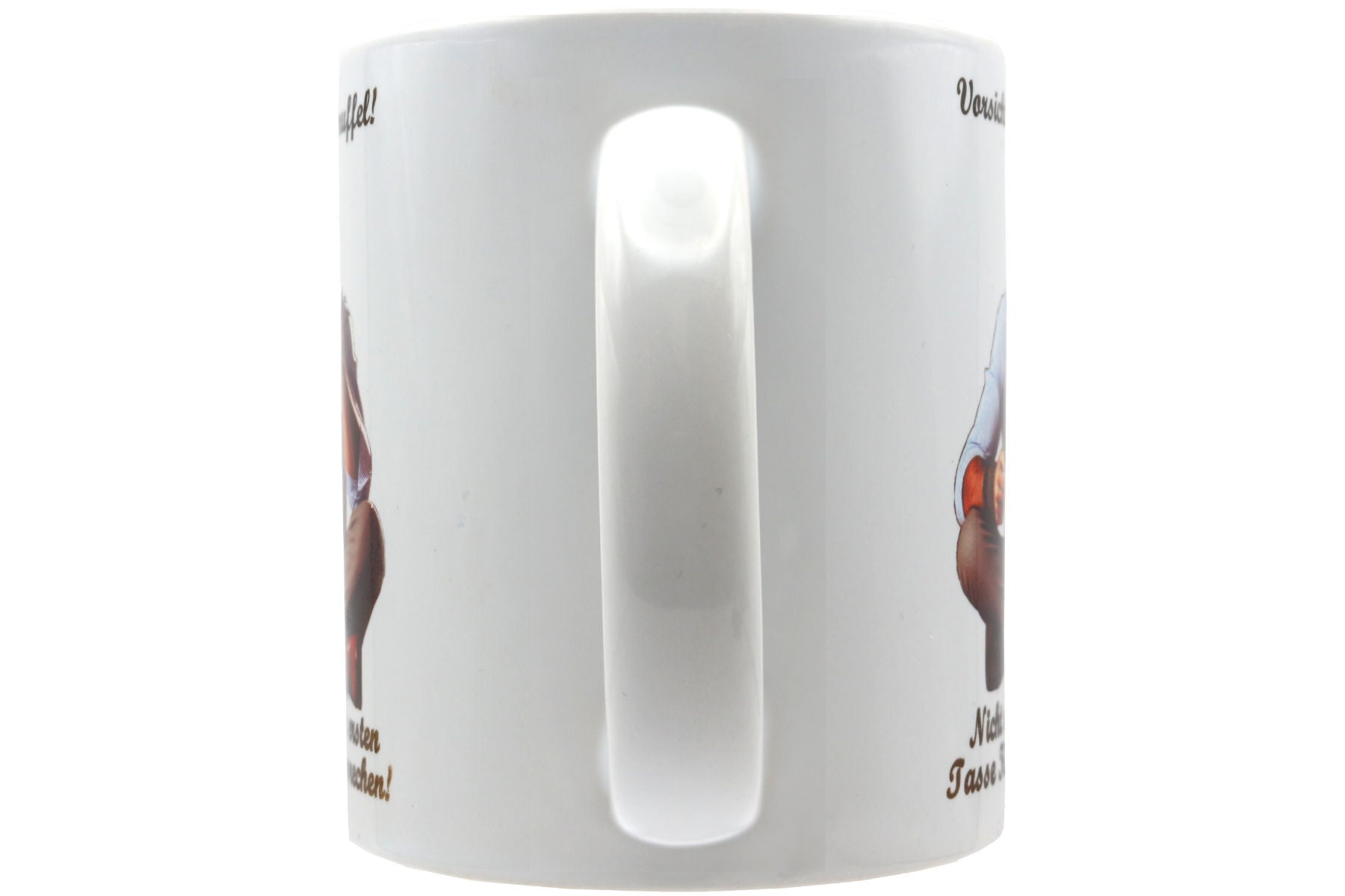 Jumbo Tasse XXL 330 ml mit mürrischen Mann im Yogasitz und Schriftzug "Vorsicht! Morgenmuffel! ...