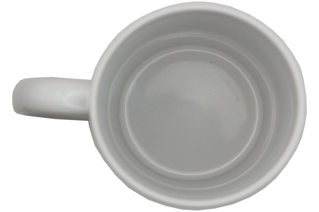 Jumbo Tasse XXL 330 ml mit mürrischen Mann im Yogasitz und Schriftzug "Vorsicht! Morgenmuffel! ...