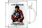 Jumbo Tasse XXL 330 ml mit mürrischen Mann im Yogasitz und Schriftzug "Vorsicht! Morgenmuffel! ...