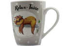 Jumbo Tasse XXL 330 ml mit auf einem Ast liegenden Faultier und Schriftzug "Relax-Tasse"