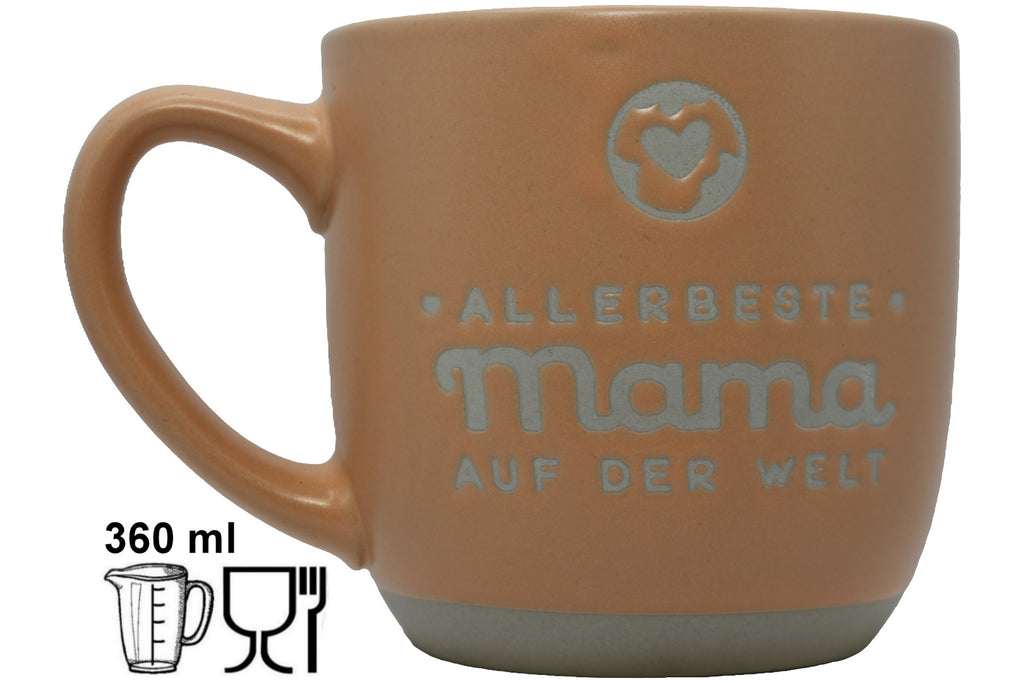 Jumbo Tasse XL 360 ml mit Schriftzug "Allerbeste Mama auf der Welt" aprikosefarbiger Hintergrund