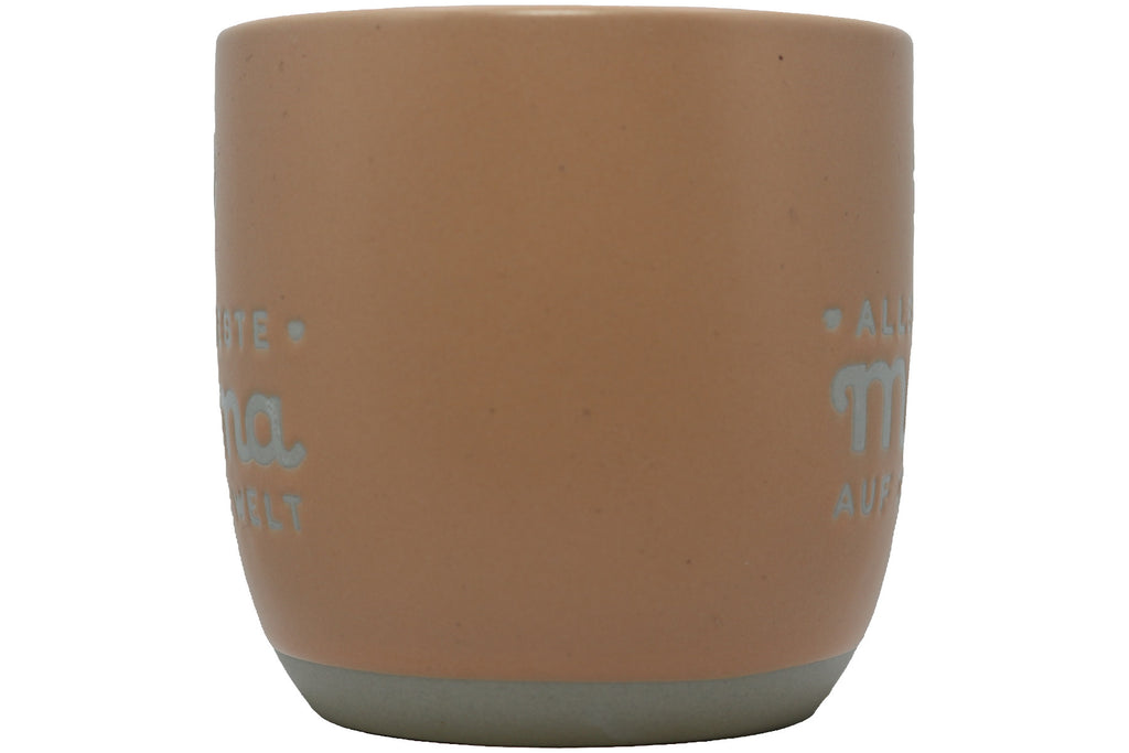 Jumbo Tasse XL 360 ml mit Schriftzug "Allerbeste Mama auf der Welt" aprikosefarbiger Hintergrund