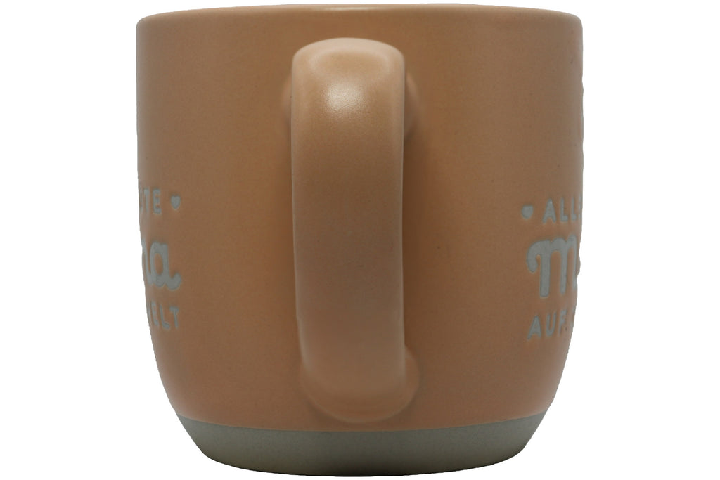 Jumbo Tasse XL 360 ml mit Schriftzug "Allerbeste Mama auf der Welt" aprikosefarbiger Hintergrund