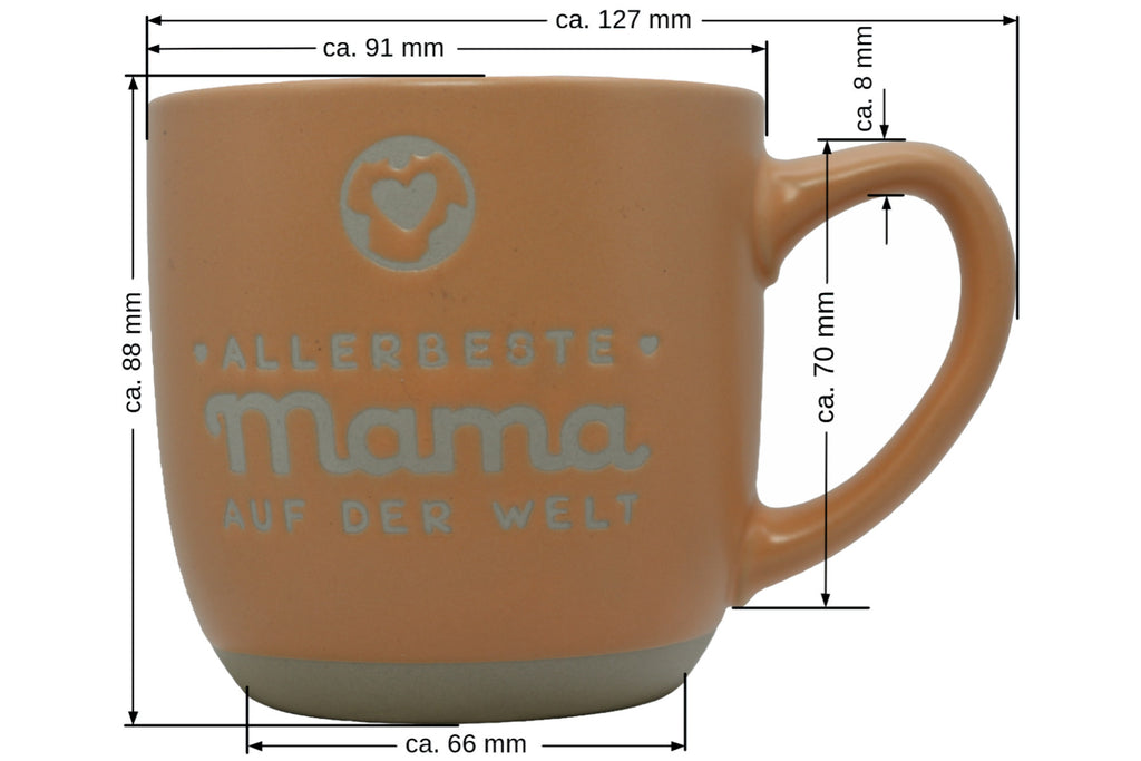 Jumbo Tasse XL 360 ml mit Schriftzug "Allerbeste Mama auf der Welt" aprikosefarbiger Hintergrund