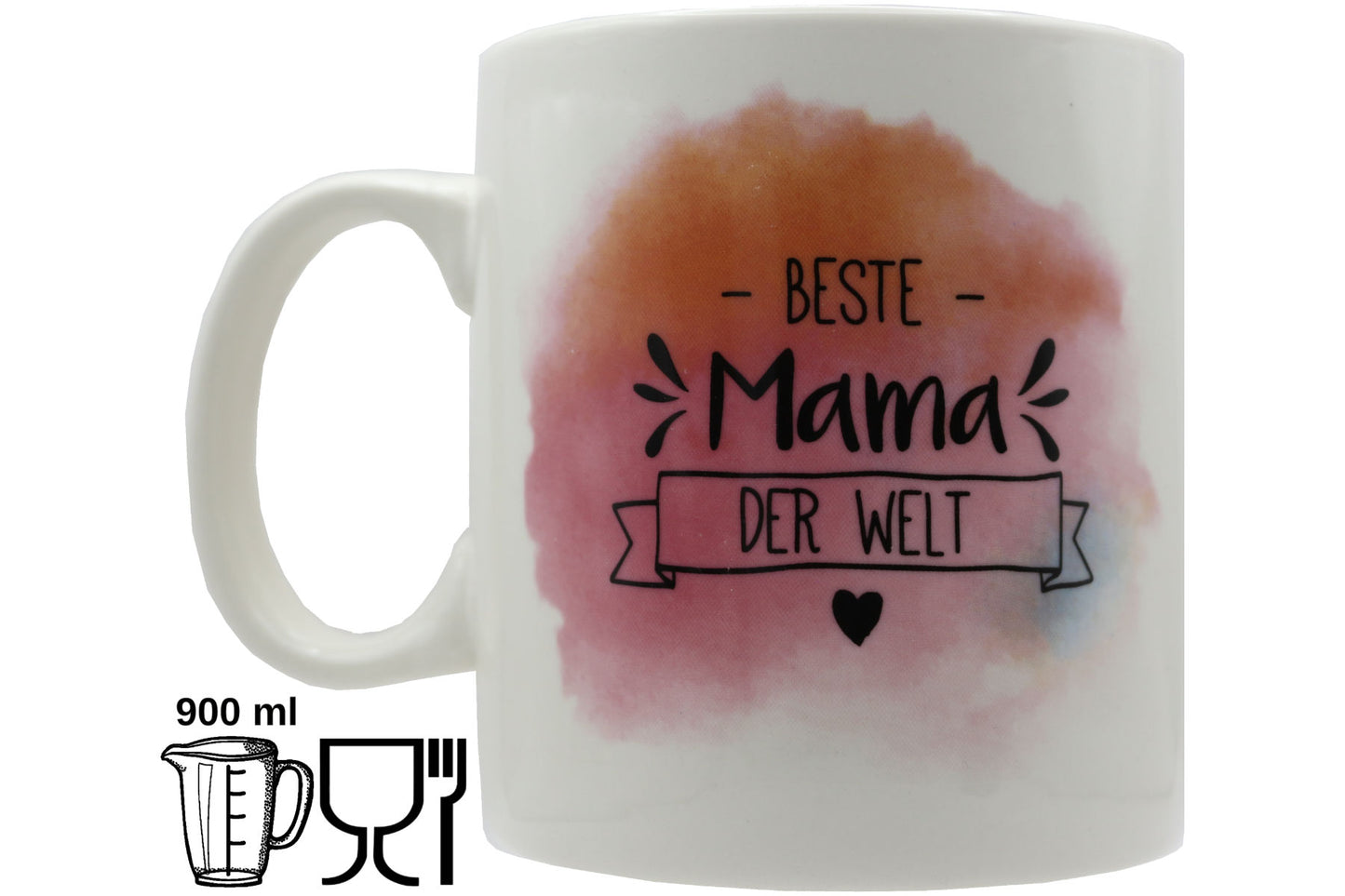 Jumbo Tasse 3XL 2er-Set 900 ml mit Schriftzug "Beste Mama der Welt" bzw. "Bester Papa der Welt"