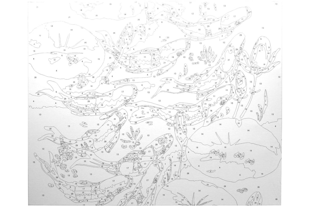 Koi im Teich auf Rahmen 50 x 40 cm Malen nach Zahlen Acryl Set MS8184 24 Farben